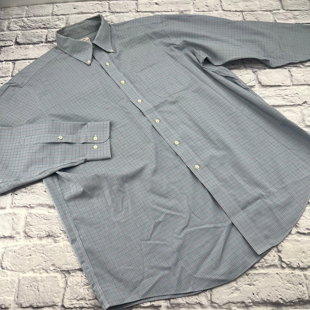 Brooks Brothers 346 Mens 17.5 4/5 Blue Red Tattersall Non-Iron Cotton Shirt